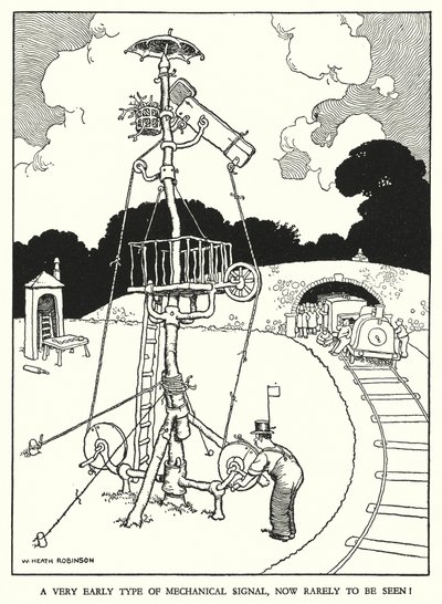 Illustrasjon for Railway Ribaldry av W Heath Robinson (litho) av William Heath Robinson