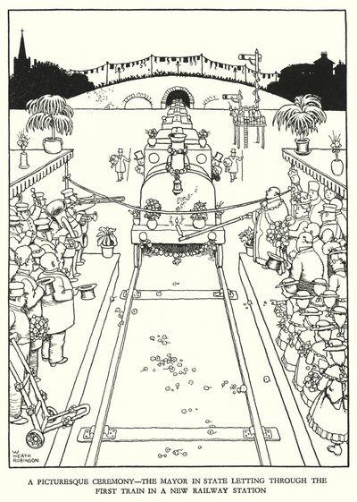 Illustrasjon for Railway Ribaldry av W Heath Robinson (litho) av William Heath Robinson