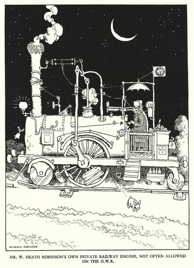 Illustrasjon for Railway Ribaldry av W Heath Robinson (litho) av William Heath Robinson