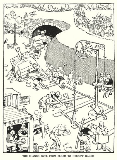 Illustrasjon for Railway Ribaldry av W Heath Robinson (litho) av William Heath Robinson