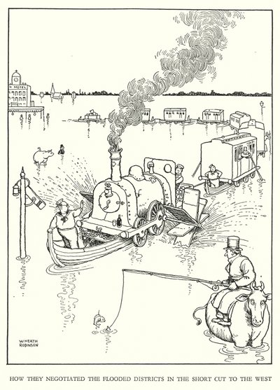 Illustrasjon for Railway Ribaldry av W Heath Robinson (litho) av William Heath Robinson