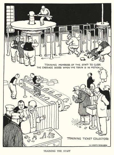 Illustrasjon for Railway Ribaldry av W Heath Robinson (litho) av William Heath Robinson