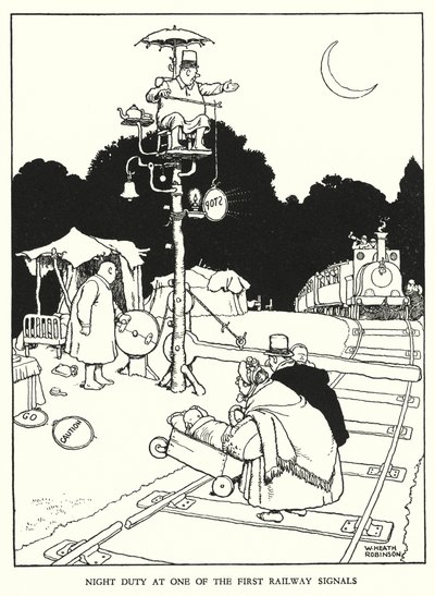 Illustrasjon for Railway Ribaldry av W Heath Robinson (litho) av William Heath Robinson
