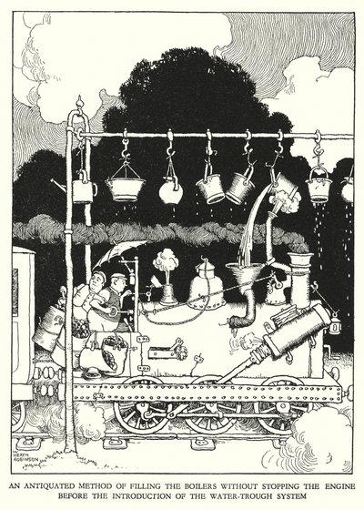 Illustrasjon for Railway Ribaldry av W Heath Robinson (litho) av William Heath Robinson
