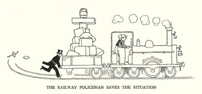 Illustrasjon for Railway Ribaldry av W Heath Robinson (litho) av William Heath Robinson