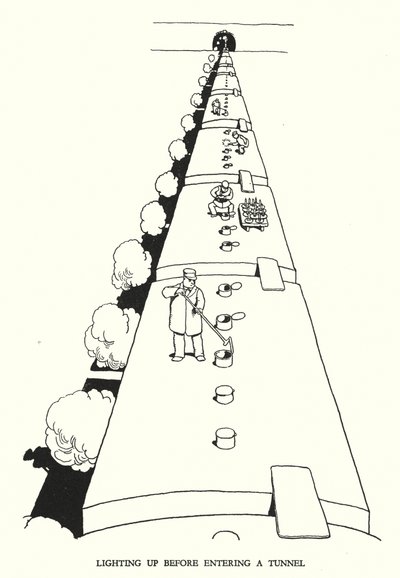 Illustrasjon for Railway Ribaldry av W Heath Robinson (litho) av William Heath Robinson