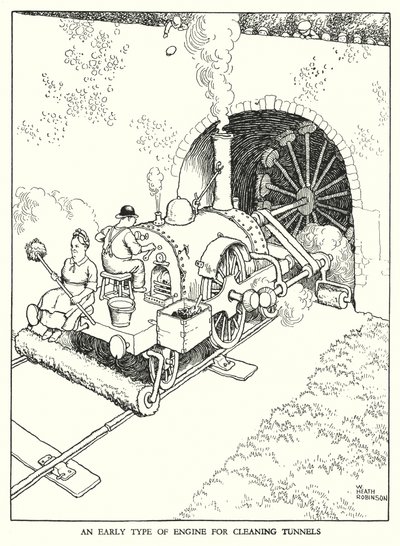 Illustrasjon for Railway Ribaldry av W Heath Robinson (litho) av William Heath Robinson