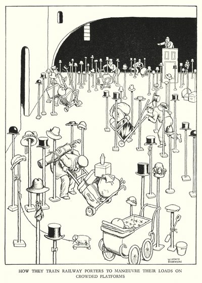Illustrasjon for Railway Ribaldry av W Heath Robinson (litho) av William Heath Robinson