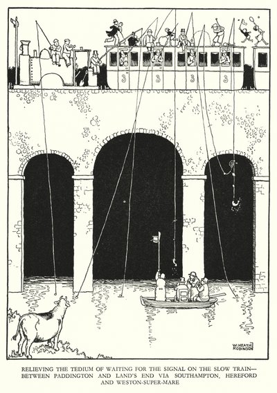Illustrasjon for Railway Ribaldry av W Heath Robinson (litho) av William Heath Robinson