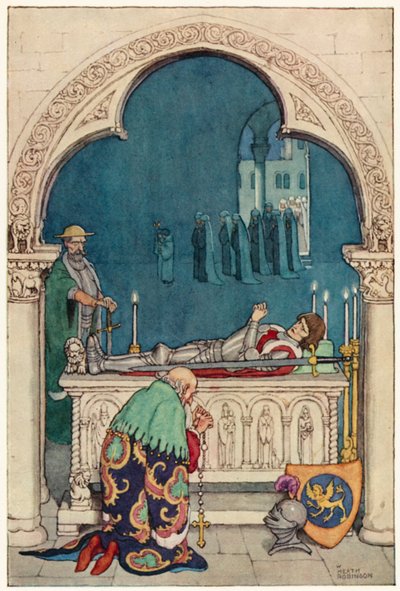 Illustrasjon for The Adventures of Don Quixote (farge litho) av William Heath Robinson