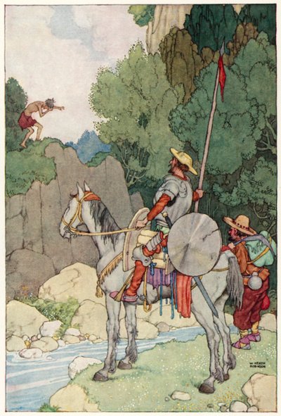 Illustrasjon for The Adventures of Don Quixote (farge litho) av William Heath Robinson