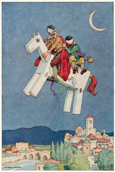 Illustrasjon for The Adventures of Don Quixote (farge litho) av William Heath Robinson