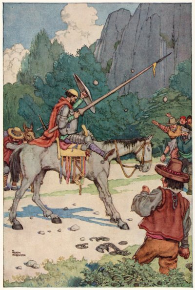 Illustrasjon for The Adventures of Don Quixote (farge litho) av William Heath Robinson