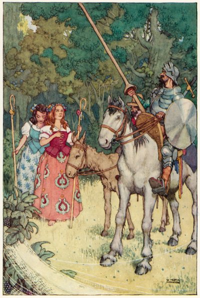 Illustrasjon for The Adventures of Don Quixote (farge litho) av William Heath Robinson