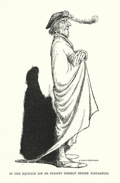 I denne ekvipagen presenterte han seg foran Pantagruel (litho) av William Heath Robinson