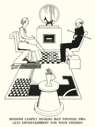 Moderne teppedesign kan gi uendelig underholdning for vennene dine (litho) av William Heath Robinson