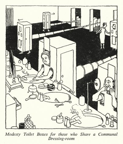 Modesty toalettbokser for de som deler felles omkledningsrom (litho) av William Heath Robinson