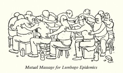 Gjensidig massasje for Lumbago-epidemier (litho) av William Heath Robinson