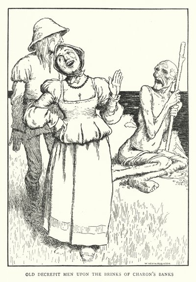 Gamle avfeldige menn på randen av Charons banker (litho) av William Heath Robinson