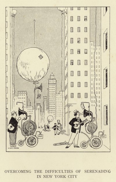 Overvinne vanskelighetene med å spille serenade i New York City av William Heath Robinson