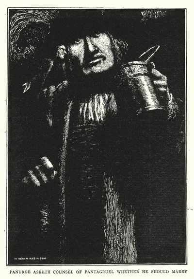 Panurge spør Pantagruels råd om han skal gifte seg (litho) av William Heath Robinson