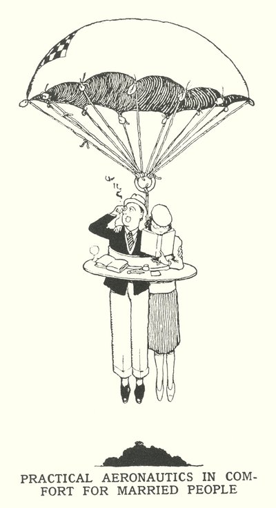Praktisk luftfart i komfort for gifte mennesker (litho) av William Heath Robinson