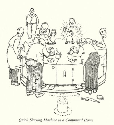 Rask barbermaskin i et felles hjem (litho) av William Heath Robinson