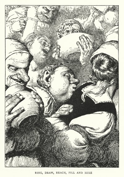 Ring, tegn, nå, fyll og bland (litho) av William Heath Robinson