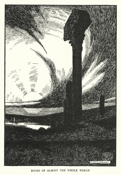 Ruiner av nesten hele verden (litho) av William Heath Robinson