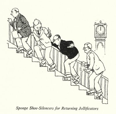 Svampsko-lyddempere for returnerende jollificatorer (litho) av William Heath Robinson