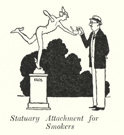Statuære feste for røykere (litho) av William Heath Robinson