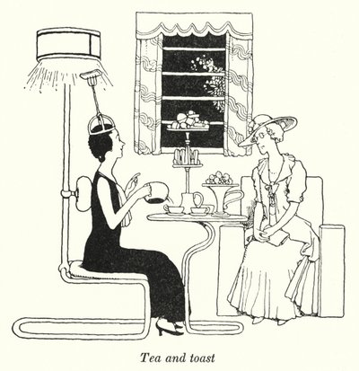 Te og toast (litho) av William Heath Robinson