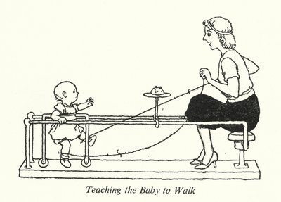 Lære babyen å gå (litho) av William Heath Robinson