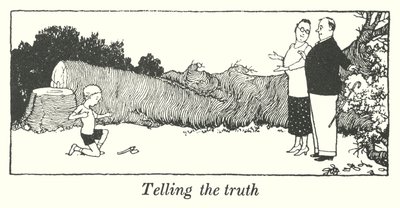 Å fortelle sannheten (litho) av William Heath Robinson