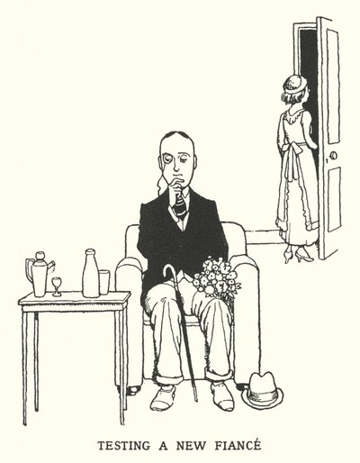 Tester en ny forlovede (litho) av William Heath Robinson