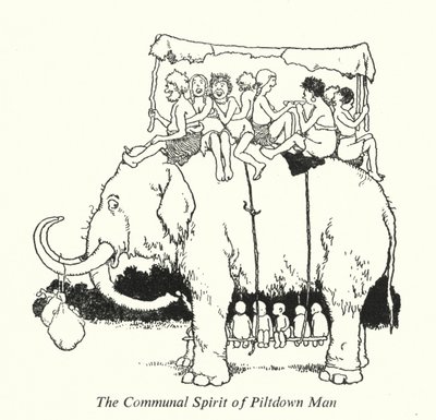Piltdown Mans fellesånd (litho) av William Heath Robinson