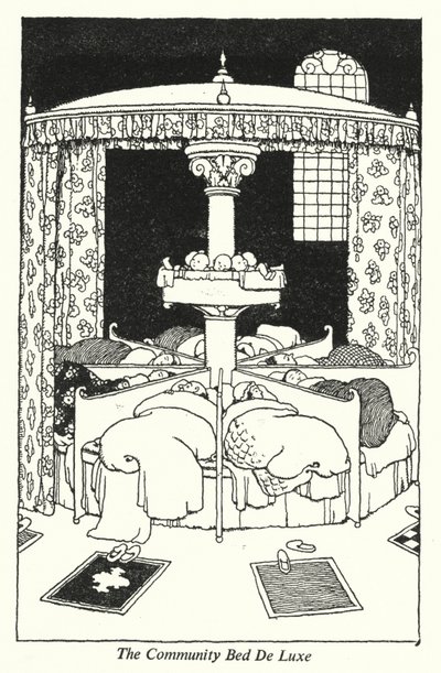 The Community Bed De Luxe (litho) av William Heath Robinson
