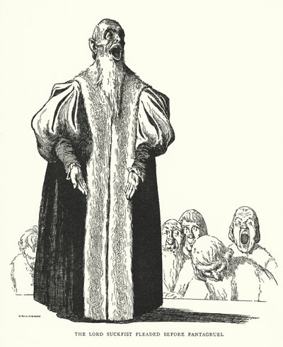 Lord Suckfist bønnfalt Pantagruel (litho) av William Heath Robinson