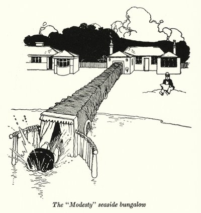 Bungalowen "Modesty" ved sjøen (litho) av William Heath Robinson