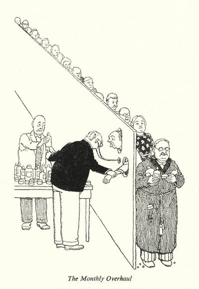 Den månedlige overhalingen (litho) av William Heath Robinson