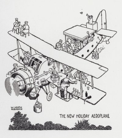 Det nye ferieflyet (litho) av William Heath Robinson