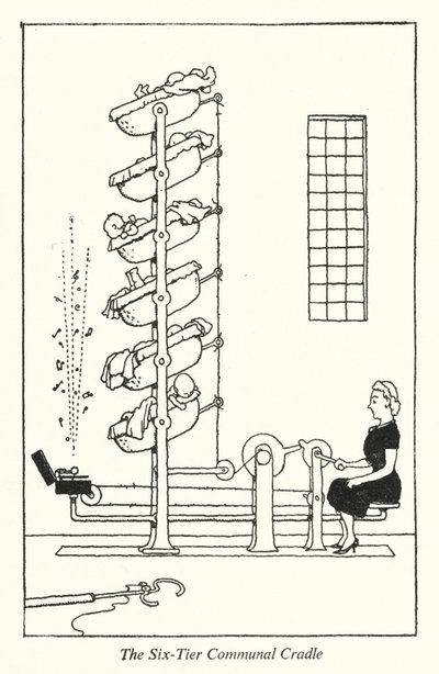 Seks-lags felles vugge (litho) av William Heath Robinson