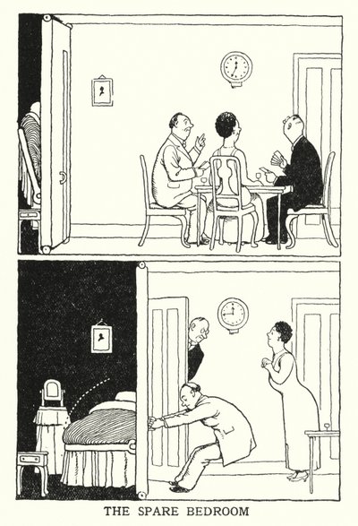 Det ekstra soverommet (litho) av William Heath Robinson