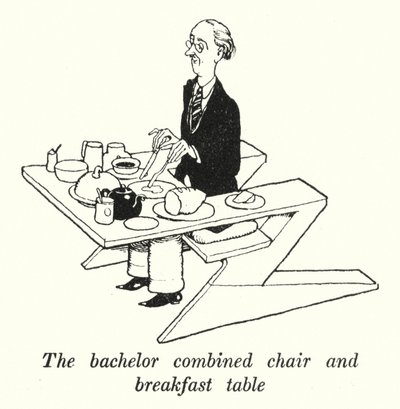 Ungkaren kombinert stol og frokostbord (litho) av William Heath Robinson