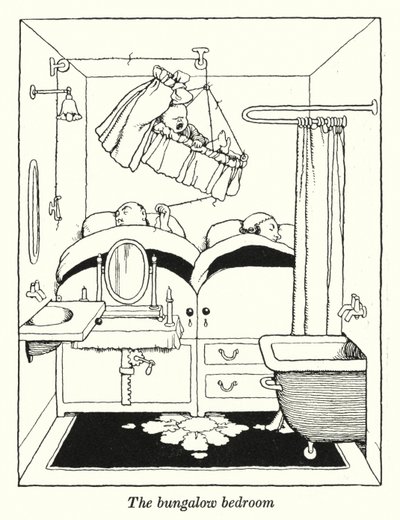 Bungalowsoverommet (litho) av William Heath Robinson