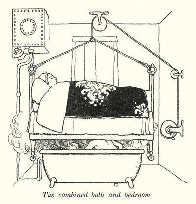 Det kombinerte badet og soverommet (litho) av William Heath Robinson