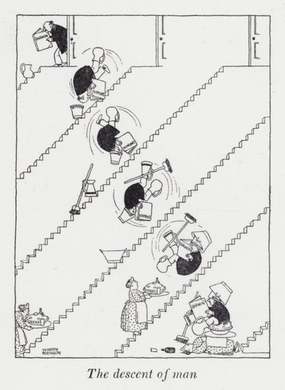 Menneskets nedstigning (litho) av William Heath Robinson