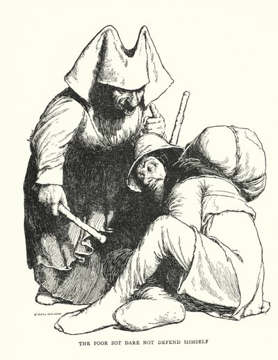 Den stakkars soten tør ikke forsvare seg selv (litho) av William Heath Robinson