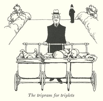 Tripram for trillinger (litho) av William Heath Robinson