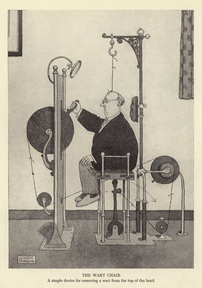 Vortestolen, en enkel enhet for å fjerne en vorte fra toppen av hodet av William Heath Robinson
